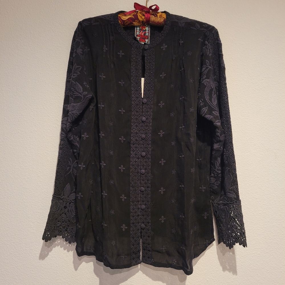 Jonny Was Black Lace Long Sleeve Blouse Black New